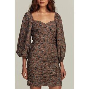 Veronica Beard Nadi Mini Dress Floral Print Ruched Puff Sleeve Bodycon M 282272